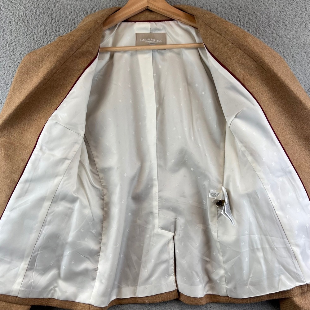 Banana Republic Jacket Blazer Wool Blend Tan Gold Button Size 2 - Picture 9 of 12